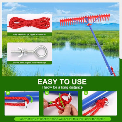Lake Rake,Pond Weed rake,Heavy Duty Razer Rake,Large Pond Aquatic Rake-39 Wide Head with Alloy Tines , Floating Lake for Removal of Weeds Leaves & Floating Scum ,Shoreline & Beach Landscaping Tool
