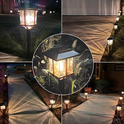 XMCOSY+ Solar Outdoor Lights Waterproof IP65, Solar-Powered Garden/Yard/Pathway Lights with Warm White 2-Tone Bronze-Wood Stainless Steel Design for Landscape Driveway Walkway Decorative