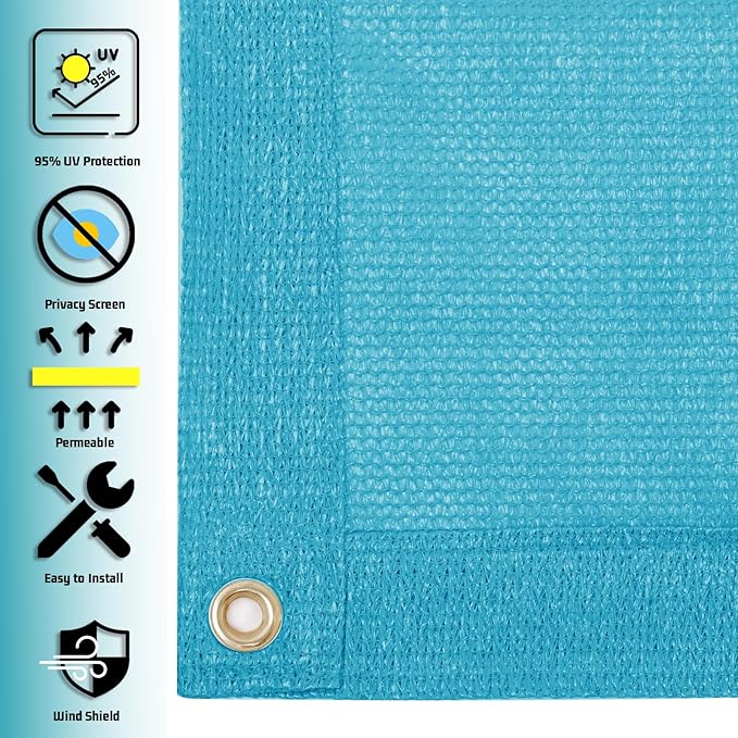 SUNNY GUARD Shade Cloth Custom Size 5x21 FT Sun Shade Screen Fabric Shade Cover Tarp with Grommets for Pergola Backyard Garden, Turquoise(We Customized)