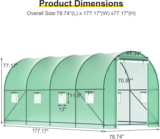 GOJOOASIS Greenhouse Outdoor Green House for Outside Winter Heavy Duty Large Walk-in Green Garden Hot House Portable Greenhouses for Backyard Arch Gardening Plant Shed (15'x7'x7')