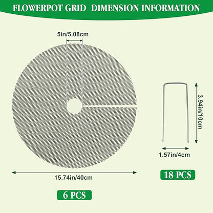 6pc 15.7" Plant Pot Covers Custom Cut Plant Pot Grids to Protect Soil from Animals for Indoor & Outdoor Potted Plants by Preventing Soil Damage Includes 18 Securing Stakes