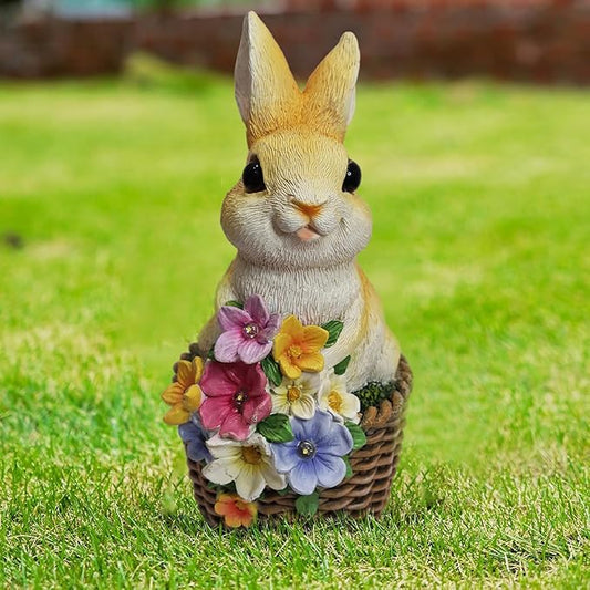 Solar Garden Statue LED Outdoor Garden Decor Funny Animal Sculpture for Yard Patio Lawn Weatherproof Resin Birthday Art Gift（Rabbit）