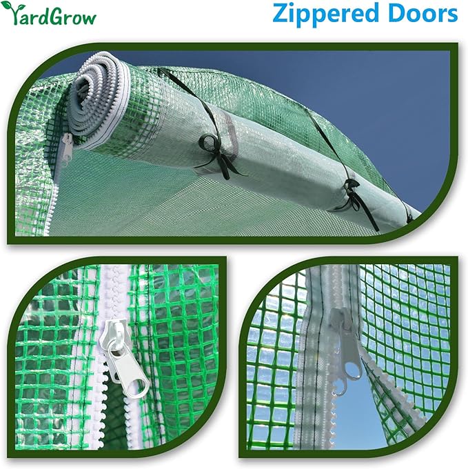 YardGrow Greenhouse Replacement Cover Larger Walk in Outdoor Plant Gardening Greenhouse, 2-Doors with 2 Mesh Windows, Frame Does NOT Included (26'x10'x7')