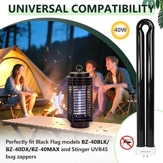 BB-40blk 40W Light Replacement Bulb (2-Pack) | Compatible with Black Flag BZ-40BLK/BZ-40DX/BZ-40MAX & Stinger UVB45 B4045-4 (5500V, 4-Pin Base)