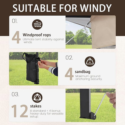 Bezseller 11x11 Pop Up Gazebo Tent with Mosquito Netting – Quick Set Up, Water-Resistant Outdoor Canopy for Patio, Garden, Backyard, and More,Khaki