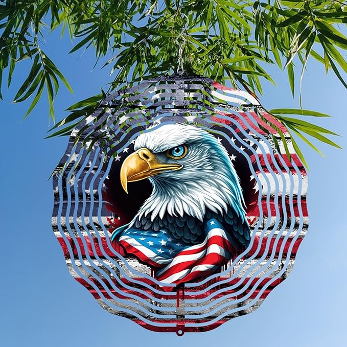 10 Inch 3D Flag Eagle Wind Spinner, Unique Metal Hanging Kinetic Wind Sculpture Ornament Gifts for Women Yard Art Garden Patio Lawn Indoor Outdoor Decor