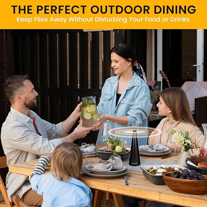 BUGGOFF White Fly & Flying Insect Repellent Fan with Twin Blades, Table top & Hangable, Battery Powered, USB C Chargable with Cable Included. Safe Blades with Auto Stop. (4 Pack)