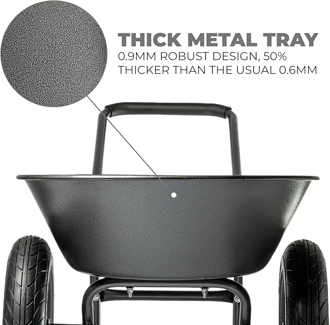 XtremepowerUS Dual-Wheel Utility Wheelbarrow Garden Cart Built-in Stand Flat-Free 16" Tires 5 cu/ft. 330 LBS Capacity Metal Tray for Lawn, Gardening