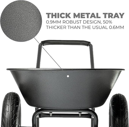 XtremepowerUS Dual-Wheel Utility Wheelbarrow Garden Cart Built-in Stand Flat-Free 16" Tires 5 cu/ft. 330 LBS Capacity Metal Tray for Lawn, Gardening