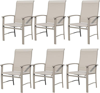Outdoor Dining Chairs Set of 6, Stackable Patio Chairs with Metal Frame & Textilene Fabric, Perfect for Patio Garden Deck, Ivory