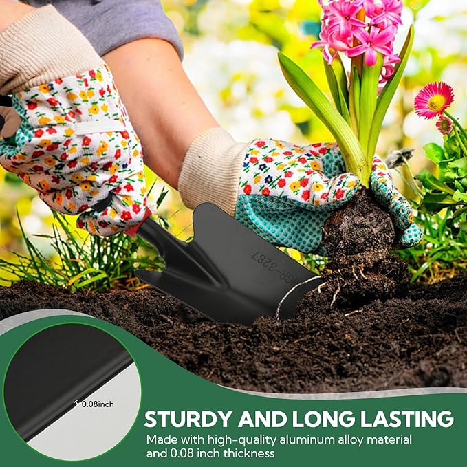 10 Pack Garden Tool Set - Carbon Steel Heavy Duty Gardening Set with Non-Slip Handles & Carry Bag Garden Hand Tools Gift for Women and Men