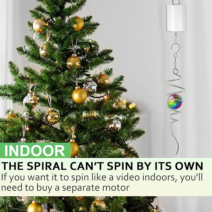 Gazing Ball Spiral Tail,Wind Spinners Stabilizer with Multi Colors Orb,Wind Spinner Tail Visual Illusion in Spinning,Hanging Rotating Art Decor,Indoor Outdoor Garden Decoration-13in