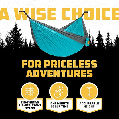 Wise Owl Outfitters Camping Hammock – 500lbs Portable Hammock with Tree Straps - Travel, Backpacking, Hiking, Outdoors Camping Gear - Single or Double