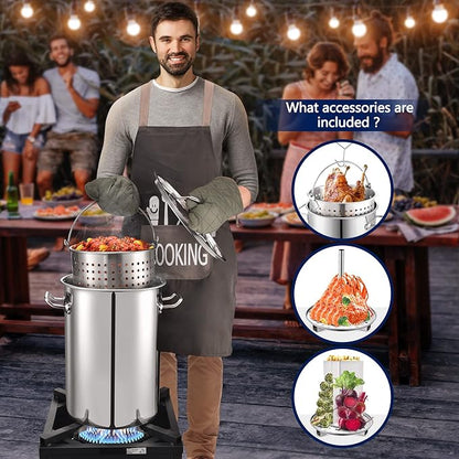 ARC 32QT Seafood Boiling Kit, 200,000BTU Propane Burner and 36" Mixing Paddle, Crawfish Boil Pot w/Basket and Steamer Rack, Outdoors Cooking and Steaming, Large Turkey Fryer Pot, Lobster Shrimp Pot