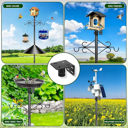 89 inch Double Hooks Heavy Duty Bird Feeder Pole with Squirrel Baffle for Outdoors,5-Prong Base Adjustable Bird House Pole for Smart Camera Birdfeeder,Bluebird House