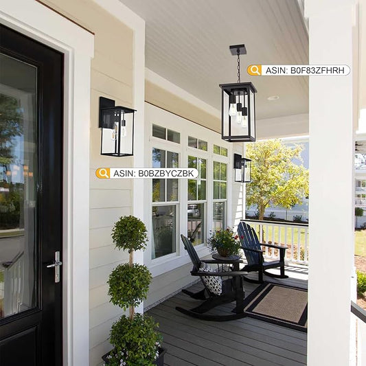 TODOLUZ 3-Light Large Outdoor Pendant Light Fixtures with Height Adjustable, Porch Hanging Lighting E26 Bulb Base in Oil Rubbed Bronze, Exterior Ceiling Lamp for Entrance Patio Garden