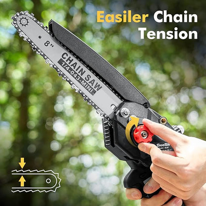 Mini Chainsaw Cordless 8 inch: Electric Chainsaw Battery Powered, Brushless Chain Saw with Auto Oiler, 2pcs Battery, Handheld Saw for Tree Branch Wood Cutting,Gardening Tools for Men Dad Husband