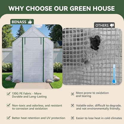 Greenhouse for Outdoors, Small Greenhouse, Walk-in Greenhouses with 3 Tiers 4 Shelves, PE Cover, Heavy Duty Plant Greenhouses for Garden and Backyard