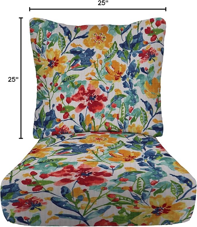 RSH DECOR: Deep Seating Cushion with Pillow Back | 25” x 25” Seat | Water and Fade-Resistant Spun Fabric | Outdoor Chair Cushion Set for Patio Furniture | Oakmont Hightown Festival