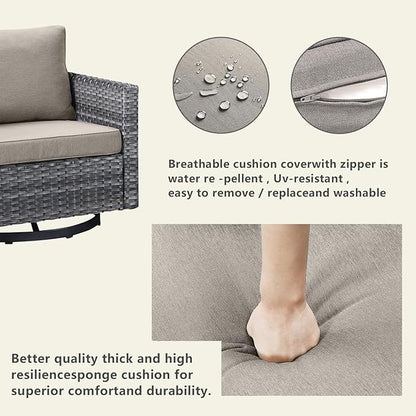 Outdoor Patio Swivel Rocker Chairs - Single Wicker Patio Swivel Rocking Chair with Waterproof Wicker,Comfortable Cushions and Sturdy Metal Frame for Outside Porch Deck Backyard(Mixed Grey/Grey/1PC)
