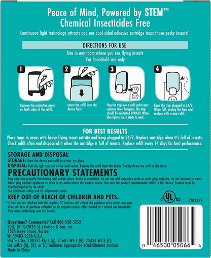 STEM Light Trap Refill Cartridges, Indoor Fruit Fly Trap, Effective Insect Control for Home, Attracts and Traps Flying Insects, Compatible with STEM Light Trap, 4 Count