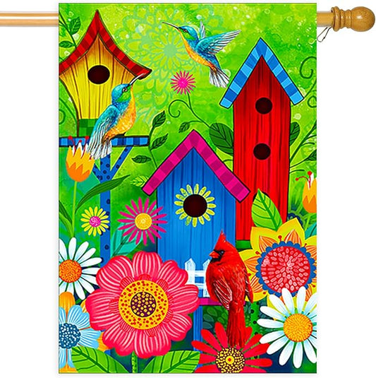 Bird Fall sunflower flags outdoor 28x40 double sided Large garden flag, Cardinal Bird house flag, Courtyard outdoor Lawn Farmhouse Decoration