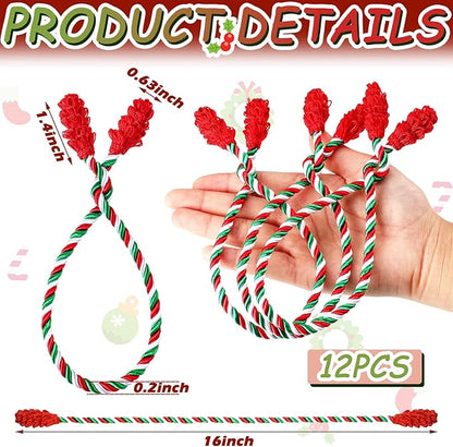 Shappy 12 Pieces Christmas Garland Banister Ties Christmas Decorative Reusable and Flexible Twist Ties for Garland, Banister Home Decoration (Red White Green)
