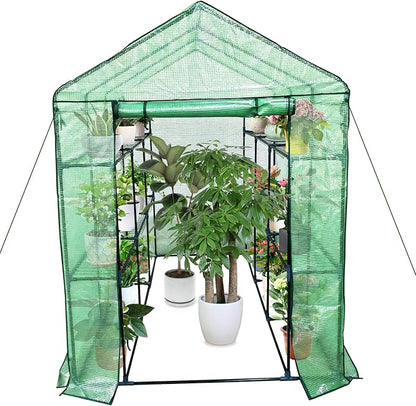 Greenhouse for Outdoors,Walk in 3-Tier 9 Shelves Green House w/ Roll-Up Zippered Door Anchors and Ropes,Waterproof & UV Protected Plant Garden Hot House for Garden Patio Backyard,57 x 85 x 76''