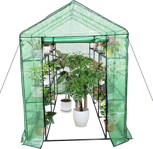 Greenhouse for Outdoors,Walk in 3-Tier 9 Shelves Green House w/ Roll-Up Zippered Door Anchors and Ropes,Waterproof & UV Protected Plant Garden Hot House for Garden Patio Backyard,57 x 85 x 76''