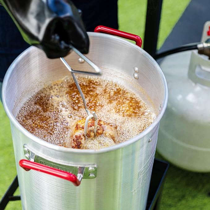 Creole Feast TFK-TG-3001 30 Qt. Turkey Fryer Boiler Steamer Kit with 10 Qt. Fish Fryer Pot & Gloves, Outdoor Turkey Fryer Pot with Basket and Burner, 50,000 BTUs, Silver & Black