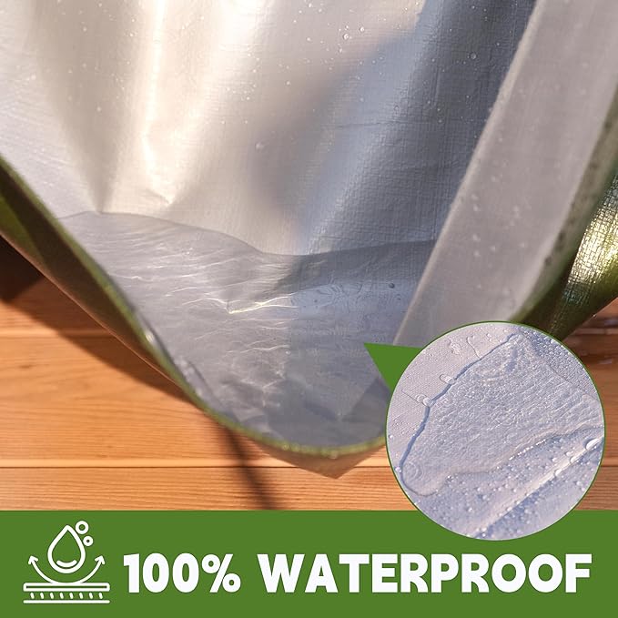 Green/Silver Heavy Duty Waterproof Tarp 12x16FT, 12mil Thick，Multifunctional tarp Whit Tear&Fade Resistant,UV Resistant,with Grommets and Reinforced Edges.