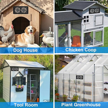 25W Solar Powered Dual Metal Shell Fan Kit, IPX7 Waterproof Monocrystalline Solar Panel Intake Exhaust Fans for Chicken Coops, Greenhouses, Sheds, Dog Houses, and Windows Ventilation and Plug & Play
