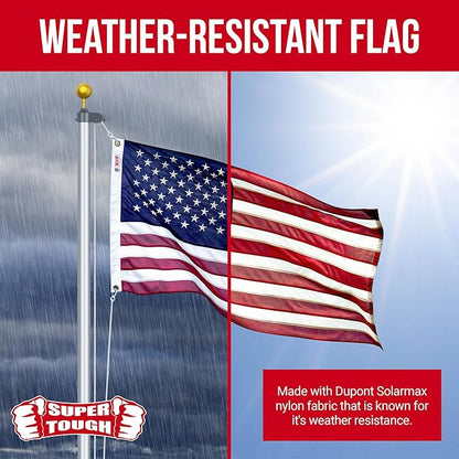 Super Tough 6Ft x 10Ft American Flag - Double Sided, Heavy Duty Nylon USA Flag with Embroidered Stars and Sewn Stripes Suitable for Low Winds - Red/White/Blue