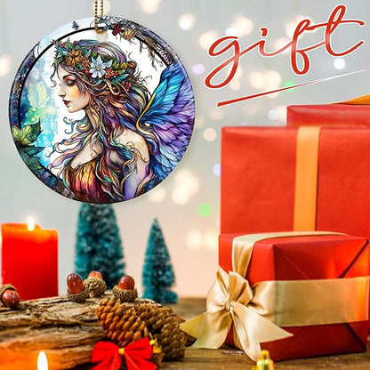Colorful Ceramic Fairy Christmas Ornament, Fairy Ornaments for Christmas Tree, Holiday Decorations, Christmas Decor, Fairy Gifts, Fairy Lovers, Christmas Ornament Gift Ideas - Pattern B
