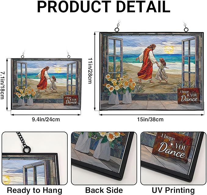 Rectangle I Hope You Dance Christian Stained Glass Sun Catcher, Wall Hanging Colored Decor Room Outdoor Window Decor, Halloween, Christmas Hanging Ornament Mother Day