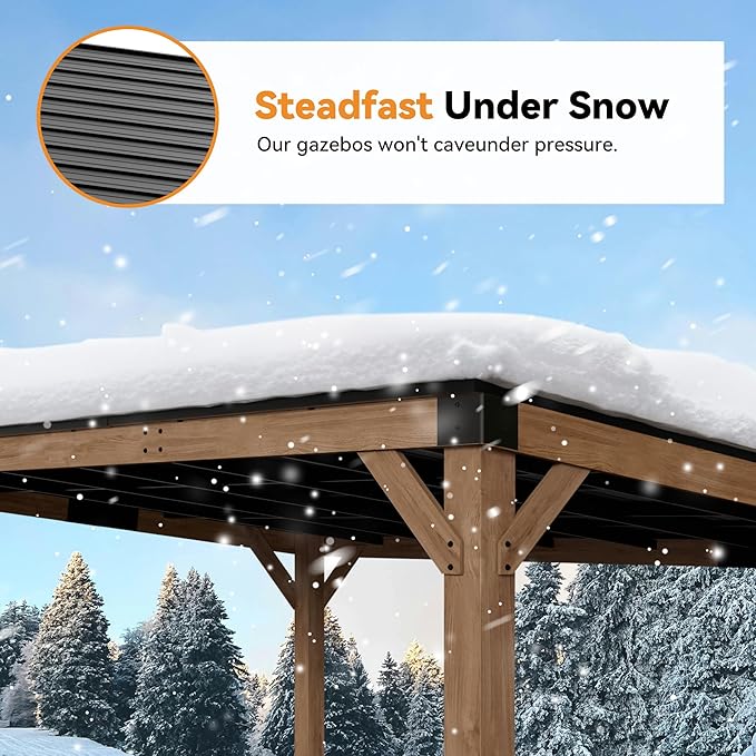 Modern Shade Supreme Cedar Wood Gazebo 12' x 16' with Hardtop Slope Roof, Wooden Grill Gazebo with Durable and Rot-Resistant, Supports Snow Loads and High Wind Speeds, Ideal for Backyard, Deck, Garden