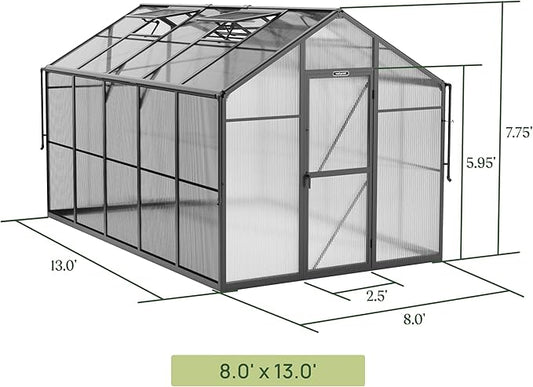 Vego Garden Junior Victorian Greenhouse 8ft – Durable Aluminum Frame with Polycarbonate Panels – All-Season Greenhouse for Backyard or Patio