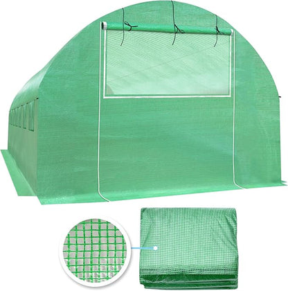 YardGrow Greenhouse Replacement Cover Larger Walk in Outdoor Plant Gardening Greenhouse, 2-Doors with 2 Mesh Windows, Frame Does NOT Included (26'x10'x7')