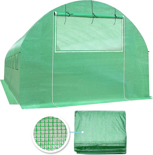 YardGrow Greenhouse Replacement Cover Larger Walk in Outdoor Plant Gardening Greenhouse, 2-Doors with 2 Mesh Windows, Frame Does NOT Included (26'x10'x7')