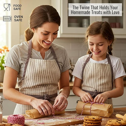 Red and White Organic Twine Cotton String - 200 Feet Wrapping, Baking, Butcher, Crafts, DIY Projects, Easter, Christmas