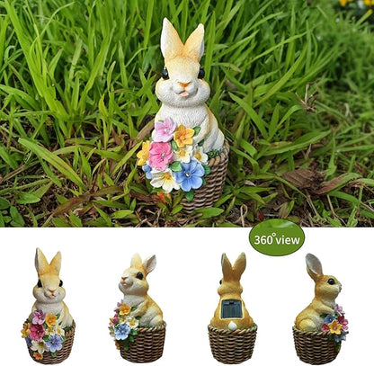 Solar Garden Statue LED Outdoor Garden Decor Funny Animal Sculpture for Yard Patio Lawn Weatherproof Resin Birthday Art Gift（Rabbit）