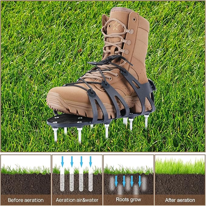 Professional Lawn Aerator Shoes with Spiked Design &Adjustable Wrap Lacing-Flexible Bendable Sole for Natural Walking,Ergonomic Gardening Tools for Professional Landscapers & Homeowners