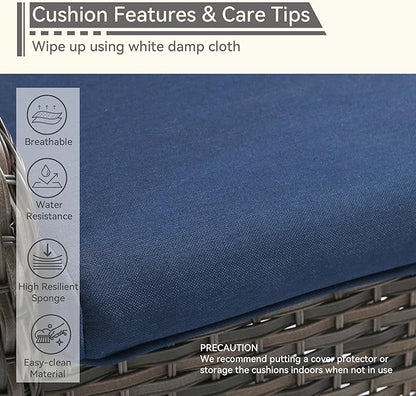Patio Bistro Set 3 Pieces - Outdoor Swivel Rocker Patio Chair Set of 2 with Matching Tempered Glass Side Table, Cushion Included(Mixed Grey/Blue)