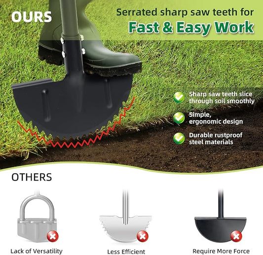 Half Moon Edger Lawn Tool - Heavy Duty Saw Tooth Manual Edgers with Sharp Blade & Wide Footplate, 38"-49" Adjustable T-Grip Handle for Landscaping, Sidewalks, Yard,Grass,Flower Bed & Garden Edging