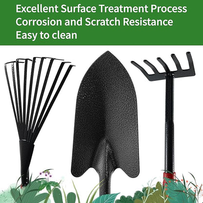 Set of 7 Gardening Tool Set, Rust-Resistant Handy Tools for Gardening, Ideal Gardening Gift Set, Including Trowel, Weeder, Hoes, and Rakes (Red)