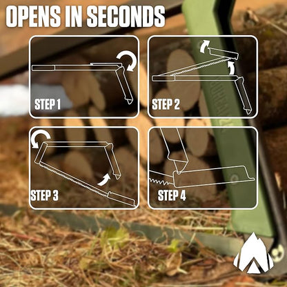 AGAWA - BOREAL24 Backwoods Kit - Includes 24" Folding Saw, Leather Sheath, 24" All-Purpose & 24" Aggressive Saw Blade - For Camping, Hunting & Survival Kit (Black Frame/Green Handle)