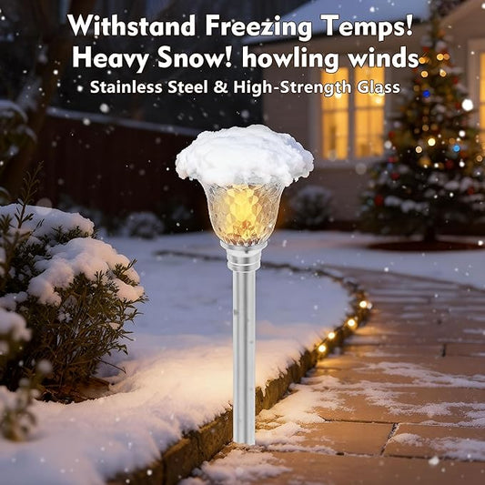 Beau Jardin 4 Pack Solar Pathway Lights Outdoor Stainless Steel Lights Solar Powered Waterproof Glass High Lumen Garden Landscape Path Yard Walkway Driveway Outside Color Changing Cool White Silver