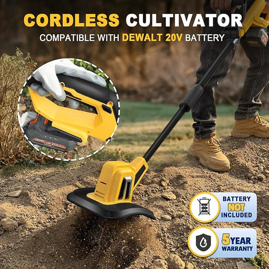 Cordless Garden Tiller Cultivator Compatible with Dewalt 20V MAX Battery, 270 RPM Electric Rototiller, 48 Steel Tines, 8.7" Tilling Width, 6.3" Depth, Rotary Tiller for Lawn/Gardening/Soil(Tool Only)