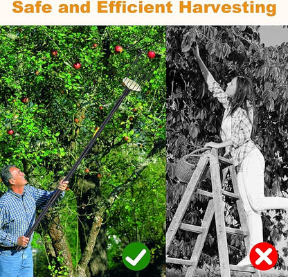 Fruit Picker Pole with Basket, 8.43FT (101 Inch) Adjustable Fruits Picker Tool with Stainless Steel Handle Fruit Grabber Reach Tool for Apple Mango Pear Avocados Fruit Picking, Black