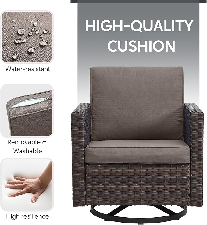 4 Piece Wicker Patio Furniture with Fire Pit Table - Outdoor Conversation Set with 50,000 BTU Fire Pit, All Weather Rattan Patio Set for Deck Backyard Garden - Brown Wicker Grey Cushion